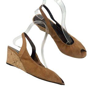 Donald J Pliner Cork Wedge Slingback Camel Tan Heels
